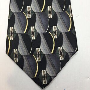 Arrow Mens 100% Silk Tie Necktie Geometric Gray Black Yellow Blue Office Church